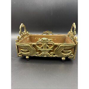 Vintage Art Nouveau Style Brass Swan Cherub Copper Insert Planter Ornate READ